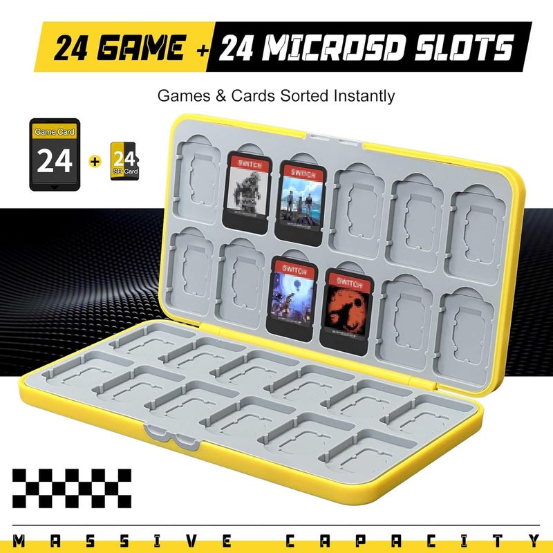 doepeBAE Switch Game Card Case Compatible with Nintendo Switch,Game Card Storage Holder,New Portable Thin Card Protection Case with 24 Game Card Slots and 48 TF Card Slots (24T Yellow) - Image 3